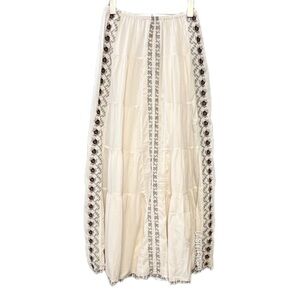 Zara 100% Cotton Embroidered Bohemian Maxi Skirt White Cream Size XS